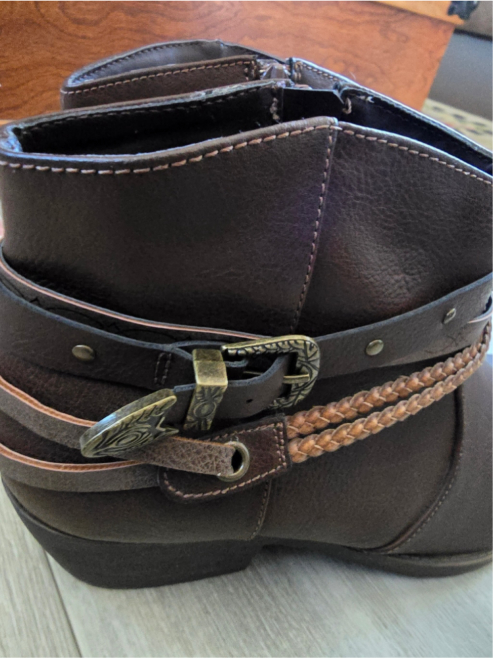 Women's Pops Brown Ankle Boots with Braided Detail Size 9 - Picture 7 of 9